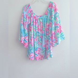 Lilly Pulitzer on or off shoulder top. Beautiful blue and pink colors. Size Med